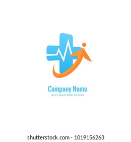Vector stock logo, abstract medical vector template. Illustration design of business logotype clinic. Vector people and cross web icon. 