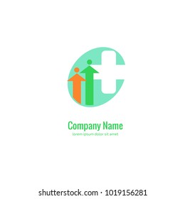 Vector stock logo, abstract medical vector template. Illustration design of business logotype clinic. Vector people and cross web icon. 