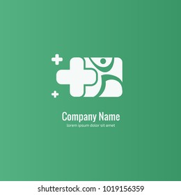 Vector stock logo, abstract medical vector template. Illustration design of business logotype clinic. Vector people and cross web icon. 