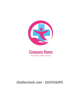 Vector stock logo, abstract medical vector template. Illustration design of business logotype clinic. Vector people and cross web icon. 