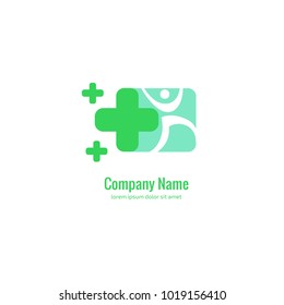 Vector stock logo, abstract medical vector template. Illustration design of business logotype clinic. Vector people and cross web icon. 