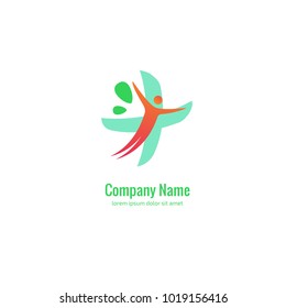Vector stock logo, abstract medical vector template. Illustration design of business logotype clinic. Vector people and cross web icon. 