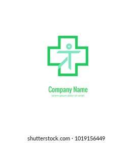 Vector stock logo, abstract medical vector template. Illustration design of business logotype clinic. Vector people and cross web icon. 