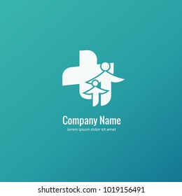Vector stock logo, abstract medical vector template. Illustration design of business logotype clinic. Vector people and cross web icon. 