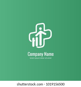Vector stock logo, abstract medical vector template. Illustration design of business logotype clinic. Vector people and cross web icon. 