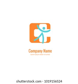 Vector stock logo, abstract medical vector template. Illustration design of business logotype clinic. Vector people and cross web icon. 