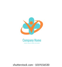 Vector stock logo, abstract medical vector template. Illustration design of business logotype clinic. Vector people and cross web icon. 