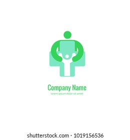 Vector stock logo, abstract medical vector template. Illustration design of business logotype clinic. Vector people and cross web icon. 