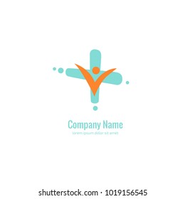 Vector stock logo, abstract medical vector template. Illustration design of business logotype clinic. Vector people and cross web icon. 