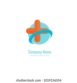 Vector stock logo, abstract medical vector template. Illustration design of business logotype clinic. Vector people and cross web icon. 