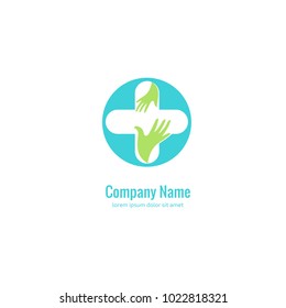Vector stock logo, abstract medical vector template. Illustration design of business logotype clinic. Vector people and cross web icon. 