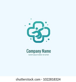 Vector stock logo, abstract medical vector template. Illustration design of business logotype clinic. Vector people and cross web icon. 