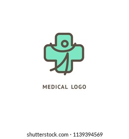 Vector stock logo, abstract medical vector template. Illustration design of business logotype clinic. Vector people and cross web icon.