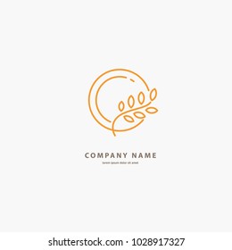 Vector stock logo, abstract natural, healthy, bio food vector template. Illustration design of elegant line curve logotype bakery. Vector icon grain wheat on plate.