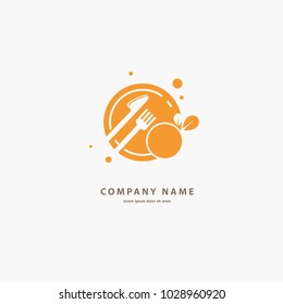 Vector stock logo, abstract natural, healthy, bio food vector template. Illustration design of monoline logotype vegan cafe. Vector icon leaf on plate.