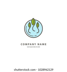 Vector stock logo, abstract natural, healthy, bio food vector template. Illustration design of monoline logotype vegan cafe. Vector icon leaf on plate.
