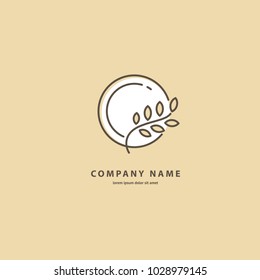 Vector stock logo, abstract natural, healthy, bio food vector template. Illustration design of elegant line curve logotype bakery. Vector icon grain wheat on plate.