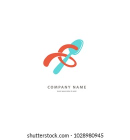 Vector stock logo, abstract natural, healthy, bio food vector template. Illustration design of monoline logotype vegan cafe. Vector icon leaf on plate.