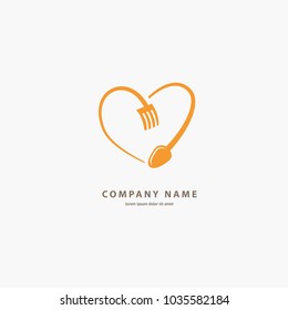 Vector stock logo, abstract natural, healthy, bio food vector template. Illustration design of monoline logotype vegan cafe. Vector icon heart and fork.