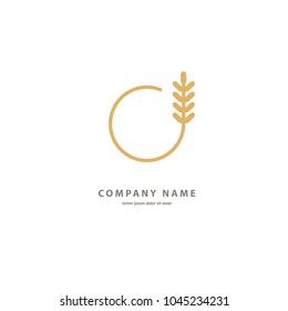 Vector stock logo, abstract nature sign. Illustration design of elegant, premium and royal logotype leaf . Vector icon of gold ear.