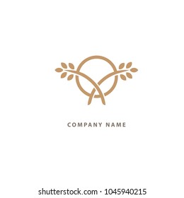 Vector stock logo, abstract nature sign. Illustration design of elegant, premium and royal logotype leaf . Vector icon of gold ear.