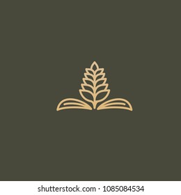 Vector stock logo, abstract nature sign. Illustration design of elegant, premium and royal logotype leaf . Vector icon of gold ear.