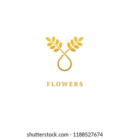 Vector stock logo, abstract nature sign. Illustration design of elegant, premium and royal logotype bakery, bread, agroculture, grain, millet, field, flour. Vector icon of gold ear.