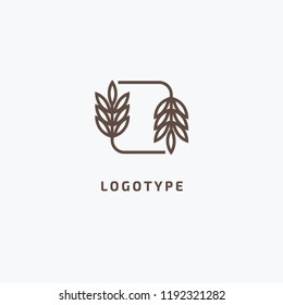 Vector stock logo, abstract nature sign. Illustration design of elegant, premium and royal logotype bakery, bread, agroculture, grain, millet, field, flour. Vector icon of gold ear.