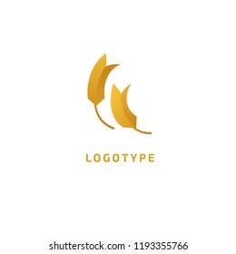 Vector stock logo, abstract nature sign. Illustration design of elegant, premium and royal logotype bakery, bread, agroculture, grain, millet, field, flour. Vector icon of gold ear.
