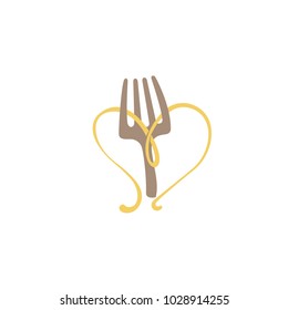 Vector stock logo, abstract pasta vector template. Illustration design of minimalistic, simple logotype italian restaurant. Vector icon fork with spaghetti.