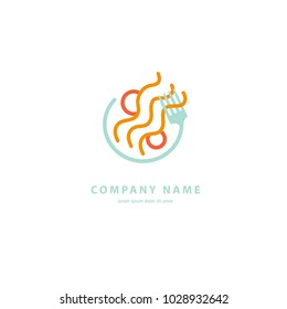 Vector stock logo, abstract pasta vector template. Illustration design of monoline, minimalistic, simple logotype italian restaurant. Vector icon plate with spaghetti.