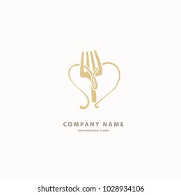 Vector stock logo, abstract pasta vector template.  Illustration design of minimalistic, simple logotype italian restaurant. Vector icon fork with spaghetti.