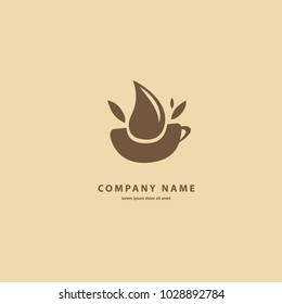 Vector stock logo, abstract sign of cafe, vector template of cafeteria and bistro. Illustration design of silhouette brown logotype coffee. Vector icon cup with drink.