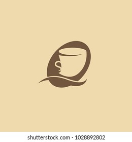Vector stock logo, abstract sign of cafe, vector template of cafeteria and bistro. Illustration design of silhouette brown logotype coffee. Vector icon cup with drink.