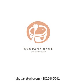 Vector stock logo, abstract sign of cafe, vector template of cafeteria and bistro. Illustration design of counter space logotype coffee. Vector icon cup with drink. 
