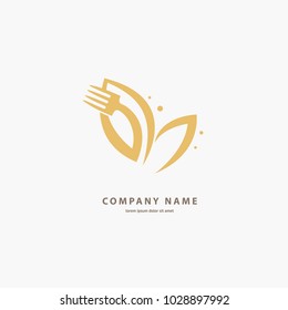 Vector stock logo, abstract sign of food, vector template of fresh meal.  Illustration design of color curve logotype vegan food. Vector icon fruit and fork
