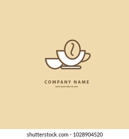 Vector stock logo, abstract sign of cafe, vector template of cafeteria and bistro. Illustration design of monoline, minimalistic, simple logotype coffee. Vector icon cup with drink.