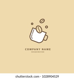 Vector stock logo, abstract sign of cafe, vector template of cafeteria and bistro. Illustration design of monoline, minimalistic, simple logotype coffee. Vector icon cup with drink.