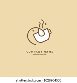 Vector stock logo, abstract sign of cafe, vector template of cafeteria and bistro. Illustration design of monoline, minimalistic, simple logotype coffee. Vector icon cup with drink.