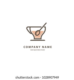 Vector stock logo, abstract sign of cafe, vector template of cafeteria and bistro. Illustration design of monoline logotype coffee. Vector icon cup with drink. 