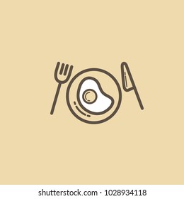 Vector stock logo, abstract sign of food, vector template of cafeteria and bistro. Illustration design of monoline logotype menu. Vector icon scrambled eggs on plate.