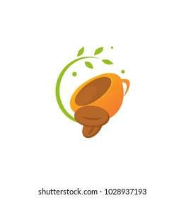 Vector stock logo, abstract sign of cafe, vector template of cafeteria and bistro. Illustration design of colored logotype coffee. Vector icon cup with drink.
