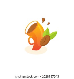 Vector stock logo, abstract sign of cafe, vector template of cafeteria and bistro. Illustration design of colored logotype coffee. Vector icon cup with drink.