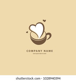 Vector Stock Logo, Abstract Sign Of Cafe, Vector Template Of Cafeteria And Bistro. Illustration Design Of Silhouette Brown Logotype Coffee. Vector Icon Cup With Drink. 