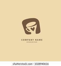 Vector Stock Logo, Abstract Sign Of Cafe, Vector Template Of Cafeteria And Bistro.  Illustration Design Of Silhouette Brown Logotype Coffee. Vector Icon Cup With Drink.