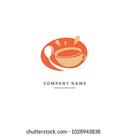 Vector stock logo, abstract sign of cafe, vector template of cafeteria and bistro. Illustration design of silhouette brown logotype coffee. Vector icon cup with drink. 