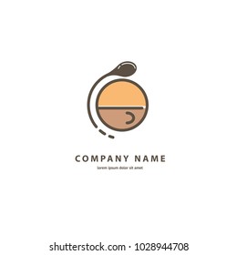Vector stock logo, abstract sign of cafe, vector template of cafeteria and bistro. Illustration design of monoline, minimalistic, simple logotype coffee. Vector icon cup with drink.