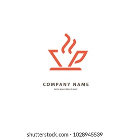 Vector stock logo, abstract sign of cafe, vector template of cafeteria and bistro. Illustration design of silhouette brown logotype coffee. Vector icon cup with drink. 