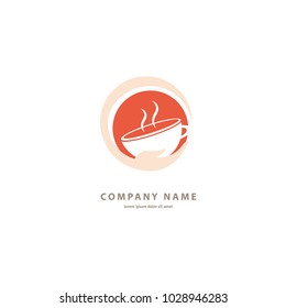 Vector stock logo, abstract sign of cafe, vector template of cafeteria and bistro. Illustration design of silhouette brown logotype coffee. Vector icon cup with drink. 