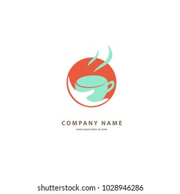 Vector stock logo, abstract sign of cafe, vector template of cafeteria and bistro. Illustration design of silhouette brown logotype coffee. Vector icon cup with drink. 